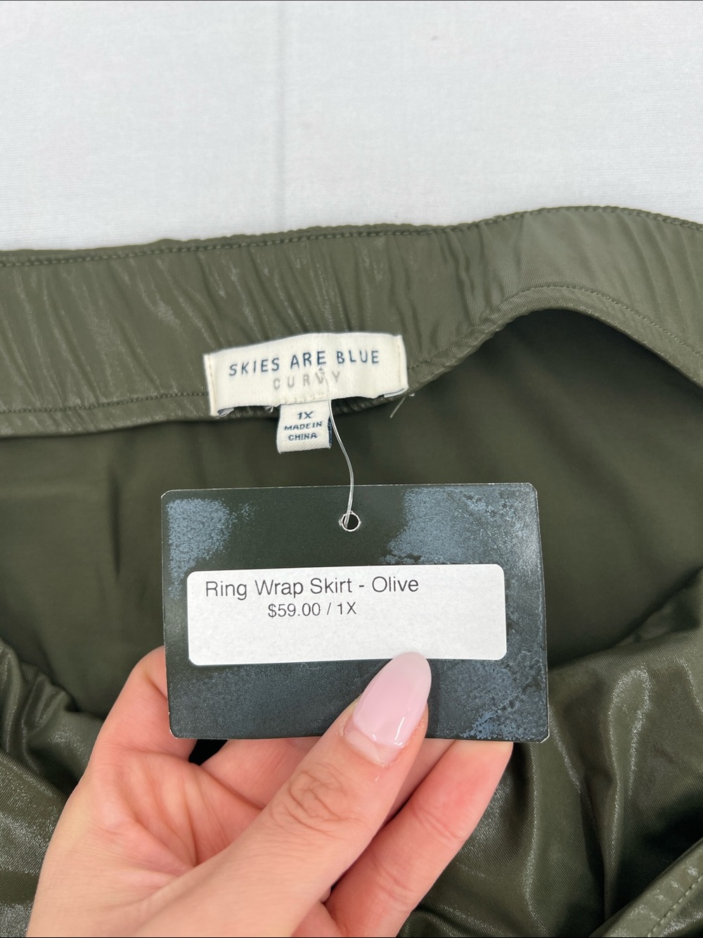NWT olive green faux leather wrap ring detail midi skirt 1X date night plus size - Picture 10 of 12